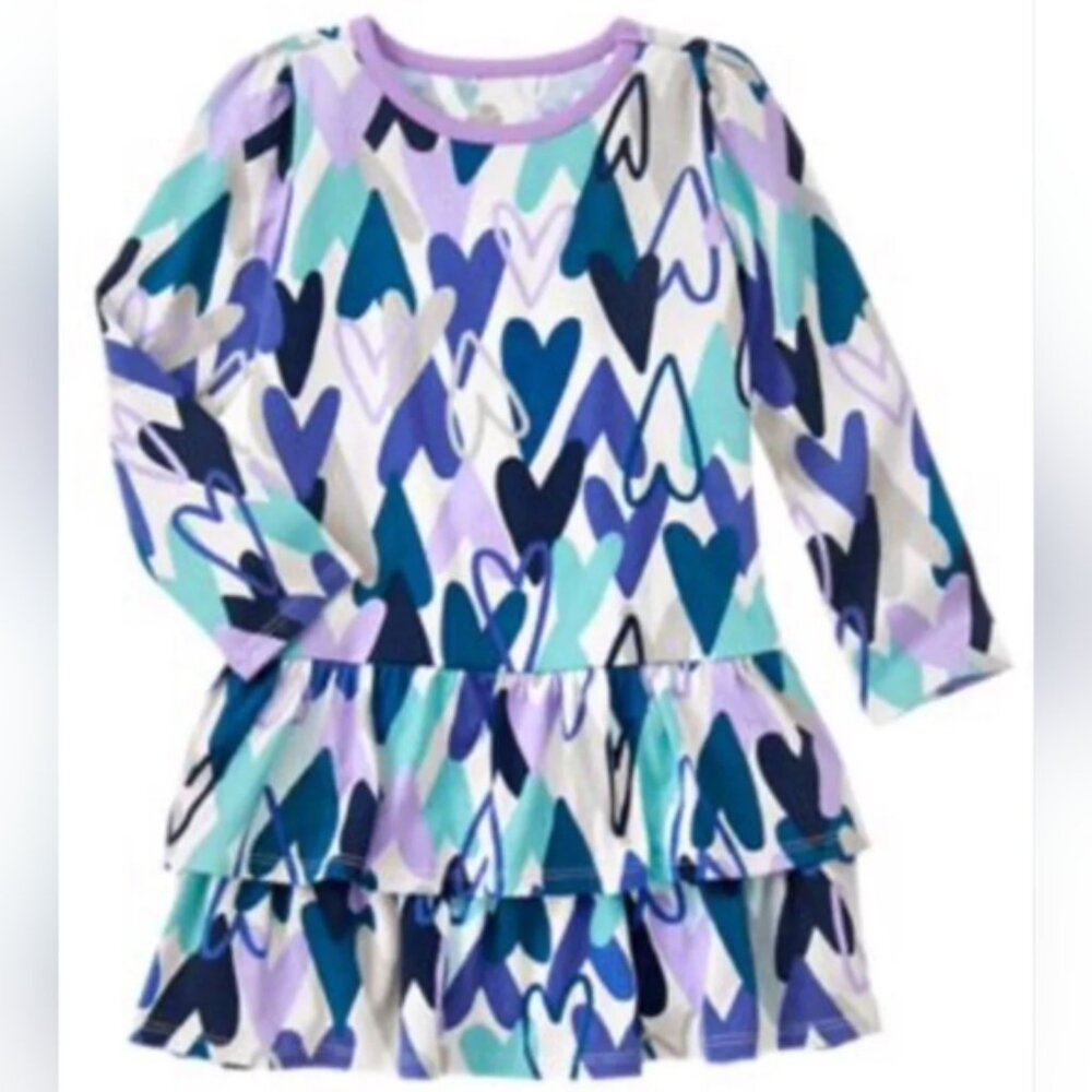 GYMBOREE girl blue purple long sleeves dress size 7-8 stretchy ruffles